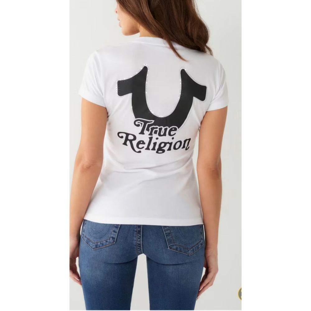 True Religion Women's White Tee with Black Logo